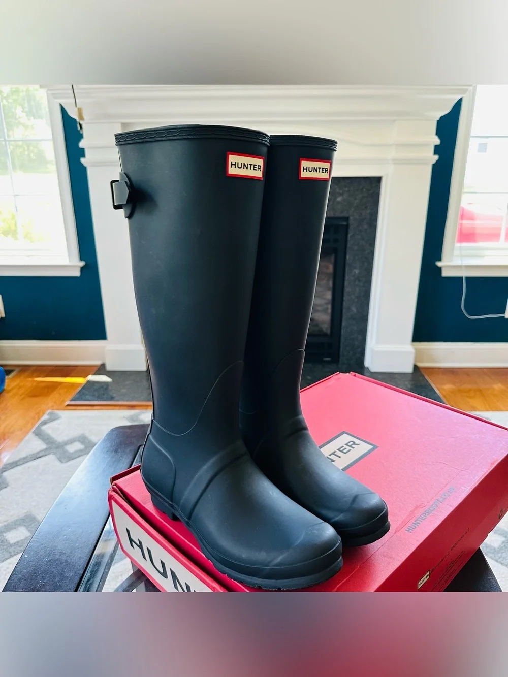 Hunter Original Tall Back Adjustable Rain Boots Navy US 7 EU 38 UK 5 WFT1001RMA